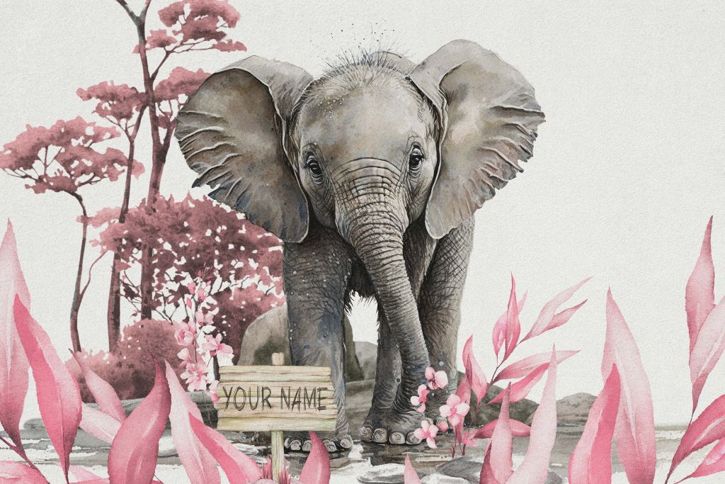 Bébé éléphant dans la jungle rose