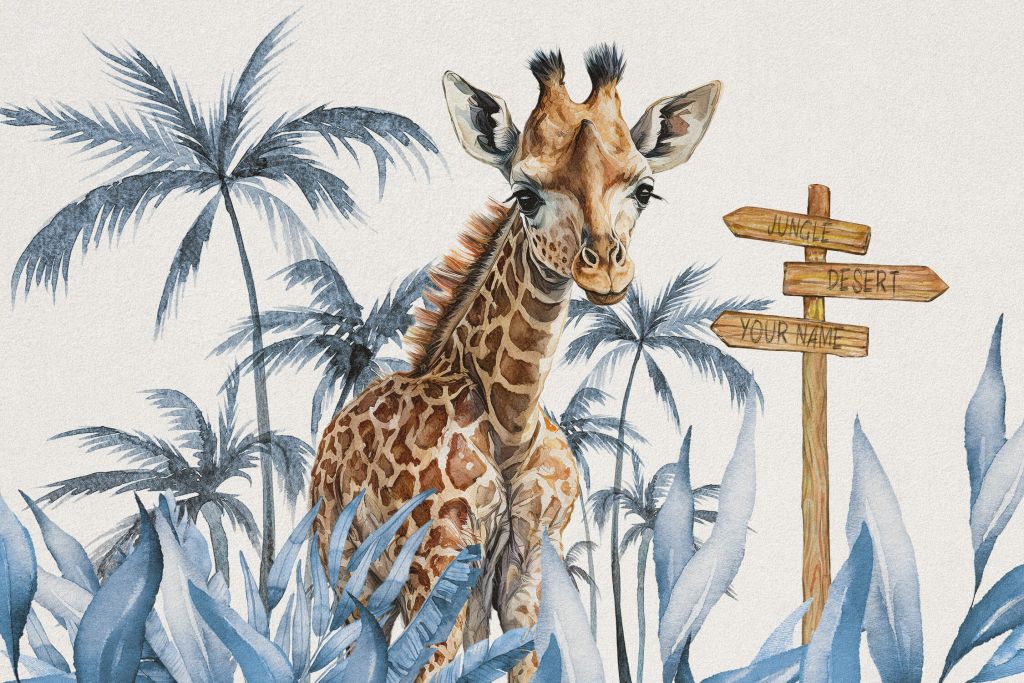 Bébé girafe dans la jungle bleue
