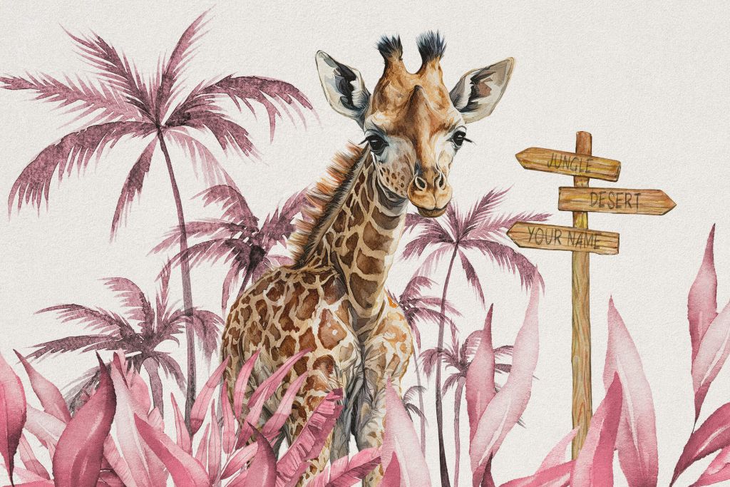Bébé girafe dans la jungle rose