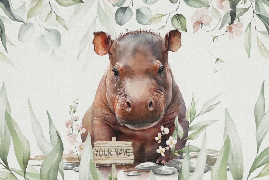 Bébé hippopotame dans les feuilles
