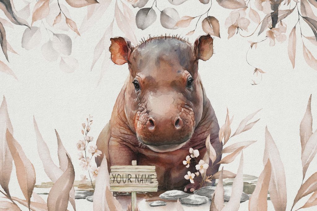Bébé hippopotame dans les feuilles taupe