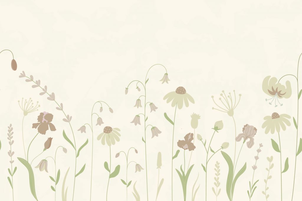 Champ de fleurs haut beige avec vieux rose