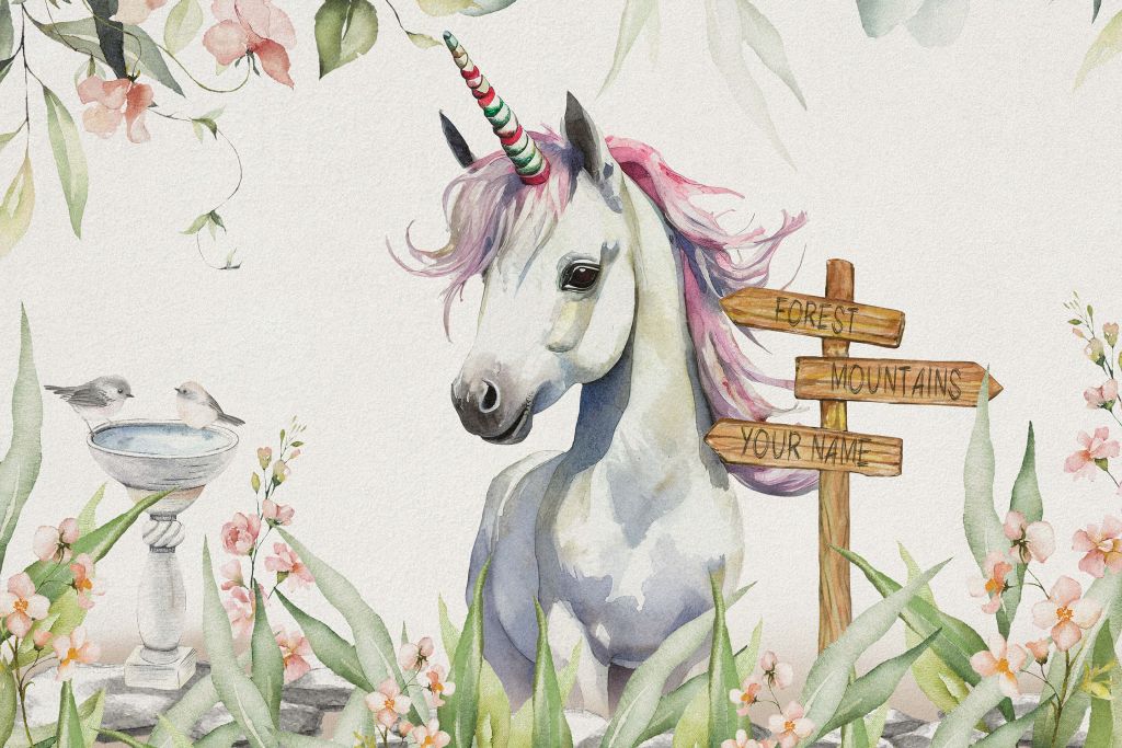 Bébé licorne avec plantes