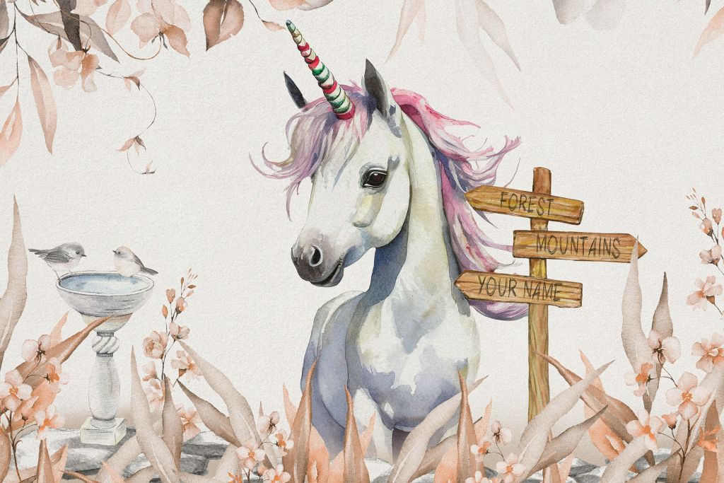 Bébé licorne avec des plantes taupe