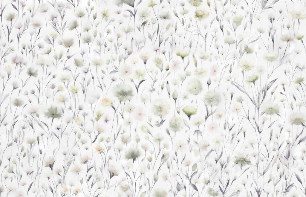 Bleuets et herbes des champs verts