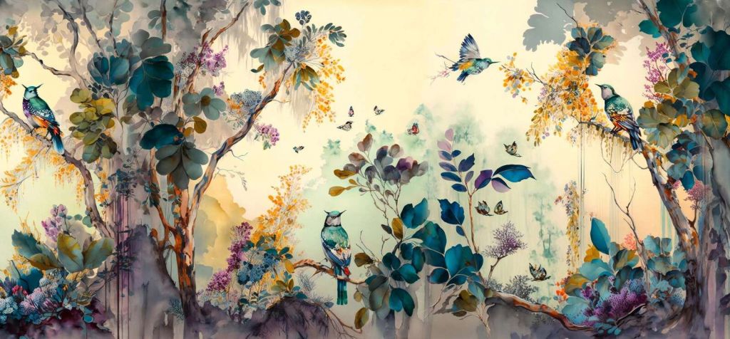 Oiseaux de paradis dans une forêt rêveuse