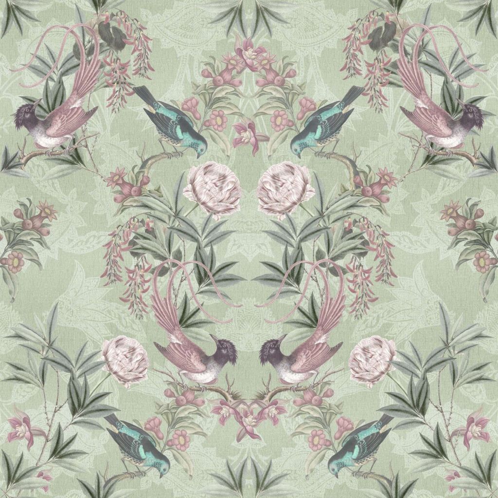 oiseaux de jardin vert sauge et fleurs