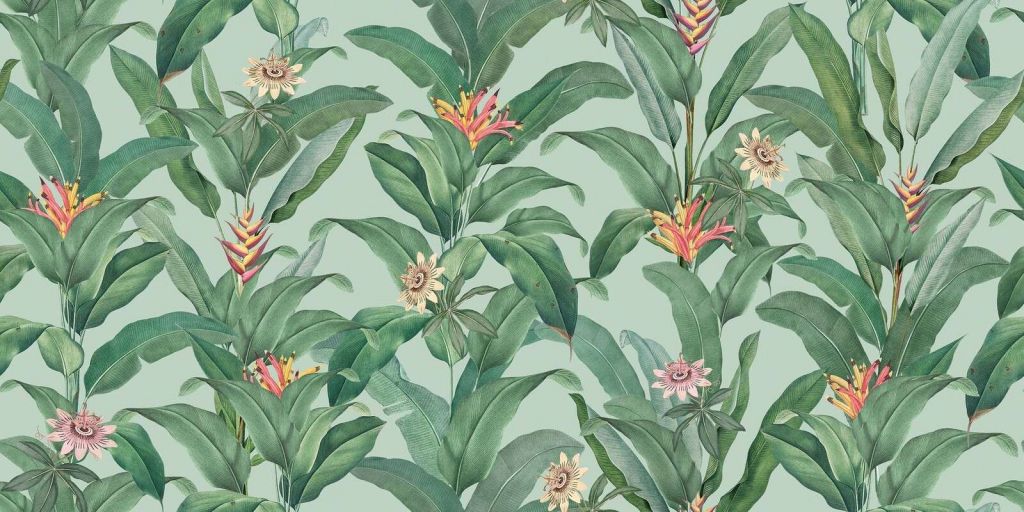 Feuilles tropicales avec héliconia