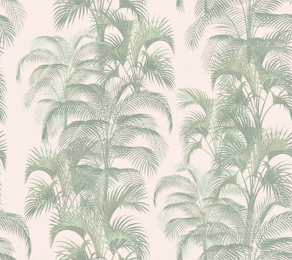 Palmiers vert sauge en beige lin