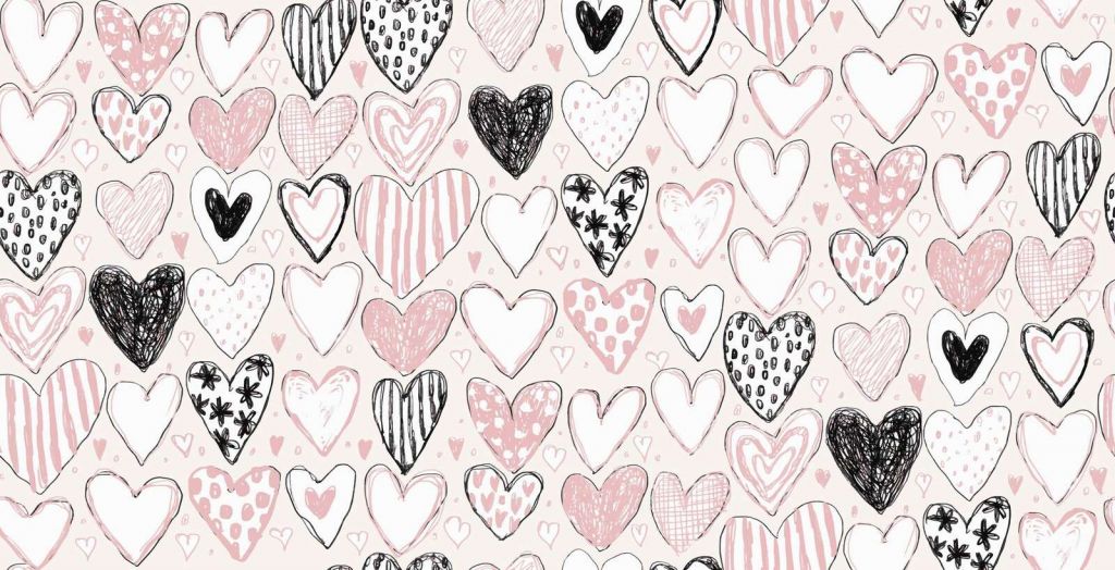 Mélange de cœurs en pastel et en encre