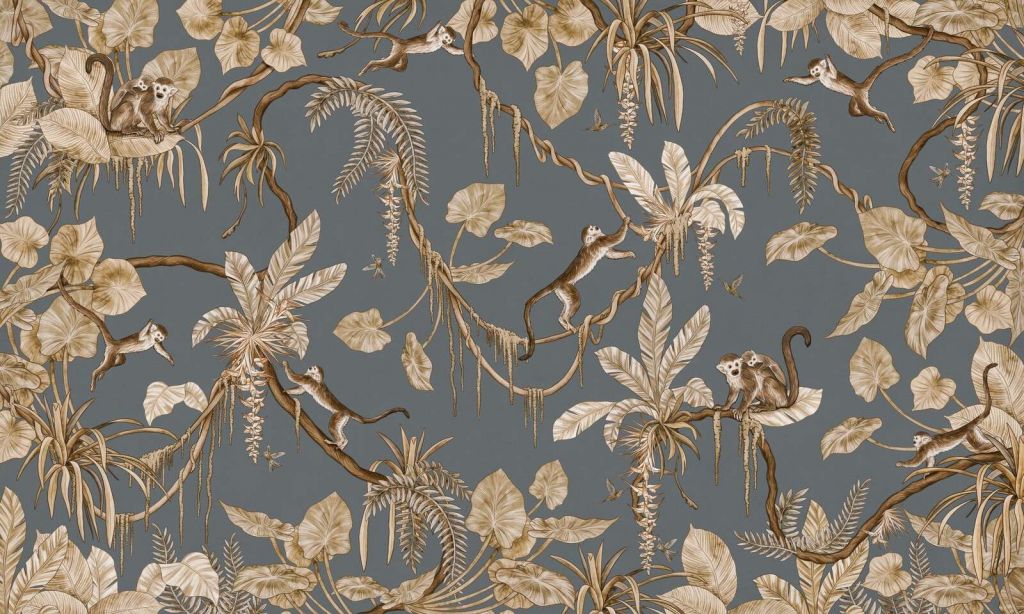 Playful Monkeys - Vintage - Blue