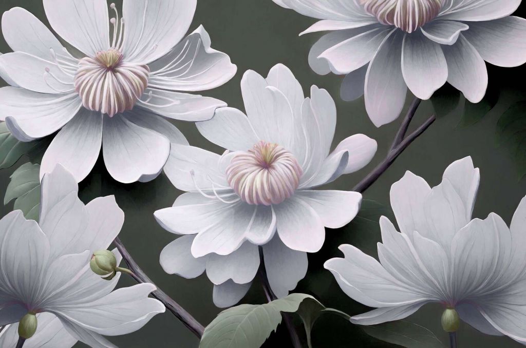 Fleurs de clématites claires en blanc