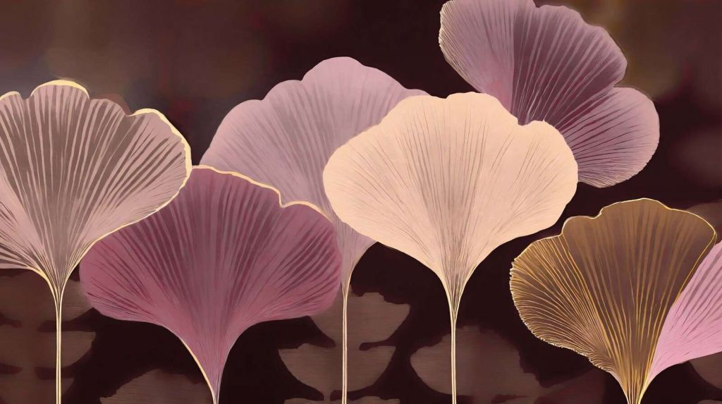 Feuilles de ginkgo abstraites en rose ancien.
