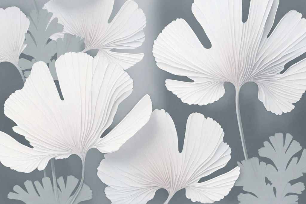 Feuilles blanches de ginkgo dans le brouillard