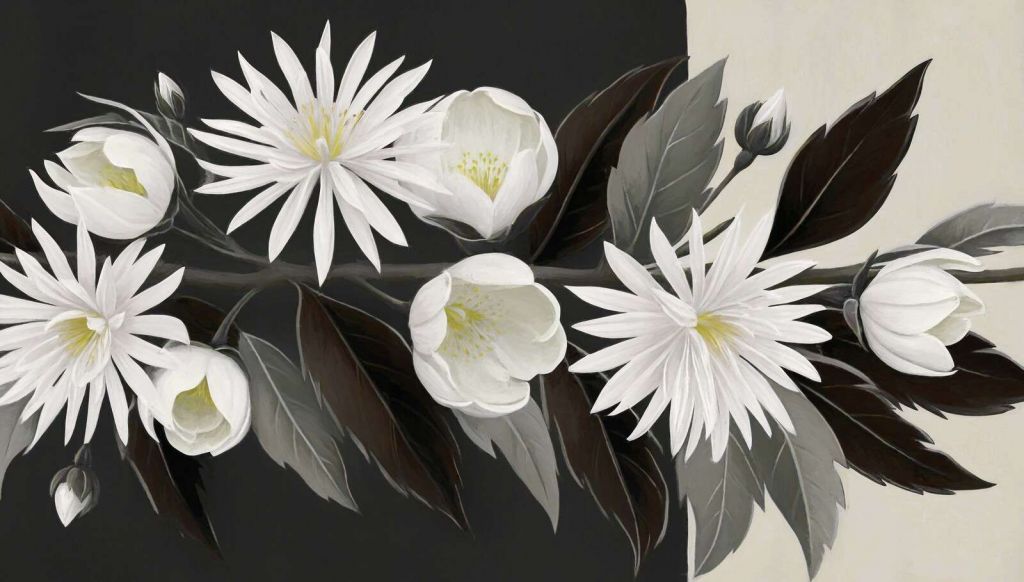 Clématide blanche sur une branche sombre