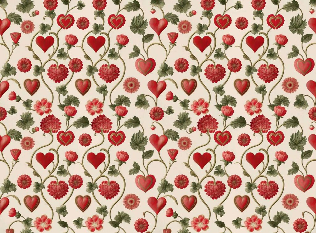 Cœurs romantiques et guirlandes de fleurs