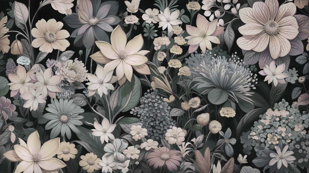 Prairie fleurie sombre aux tons pastel