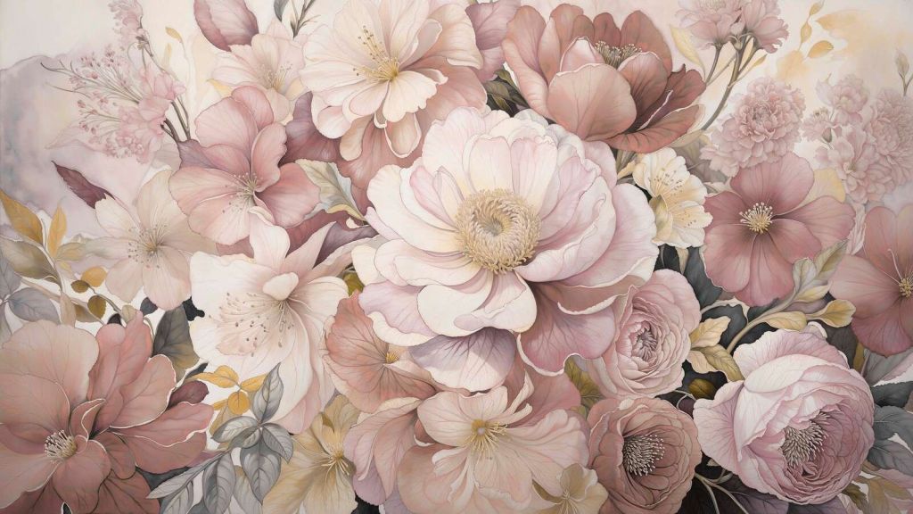 Fleurs romantiques en rose poudré