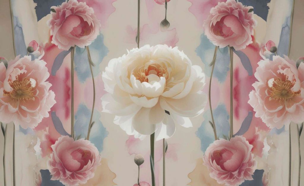 Pivoines symétriques à l’aquarelle
