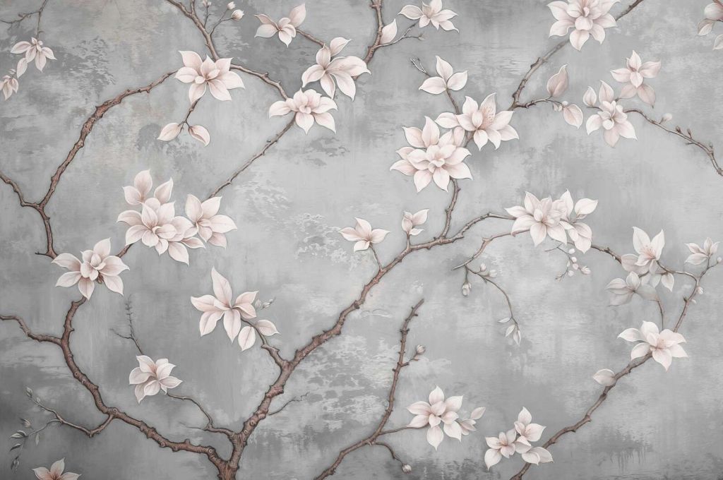Branche de magnolia blanche sur gris brumeux