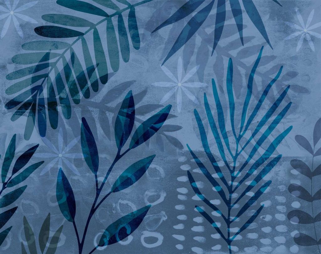 Mélange de collages de feuilles de palmier bleues