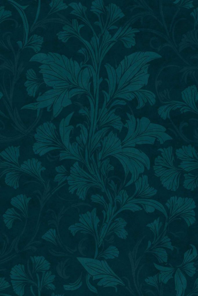 motif damassé ornemental monochrome de style William Morris vert émeraude et sarcelle
