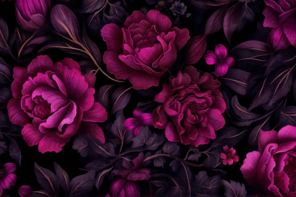 Fleurs en velours sombres et mélancoliques, rose fuchsia