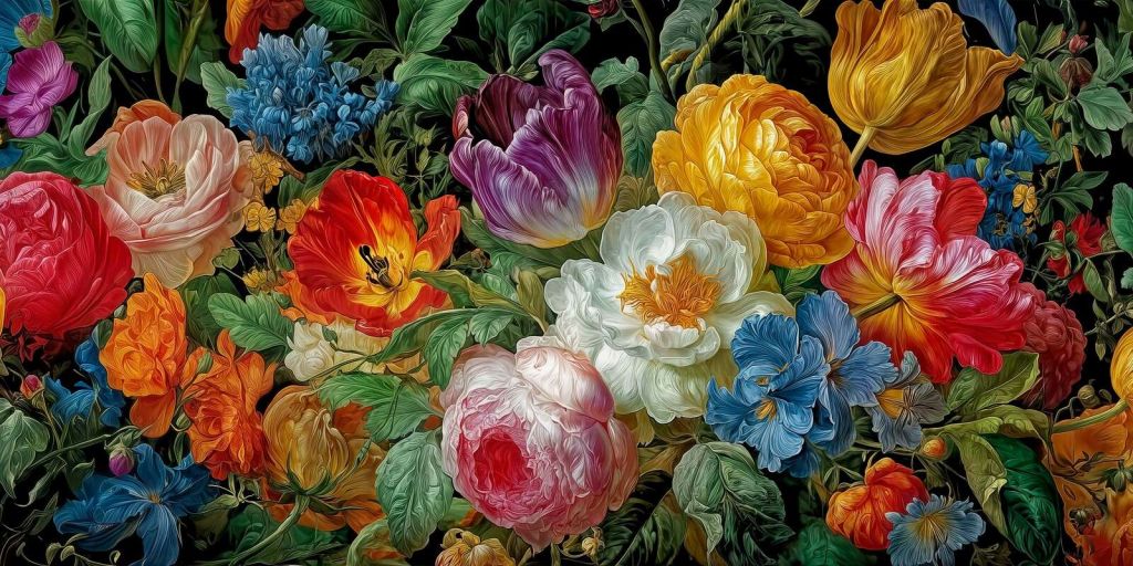 Fleurs luxuriantes sur fond noir