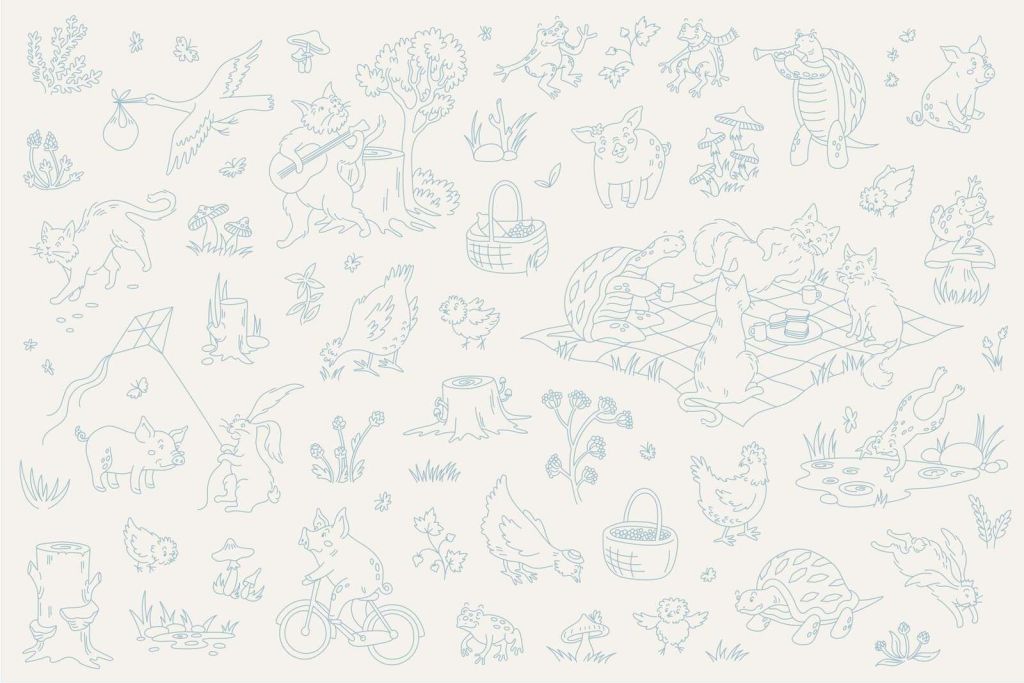 Animaux de forêt calmes beige et bleu