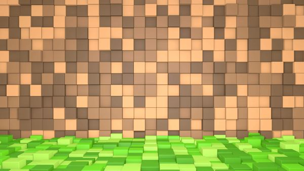 Paysage Minecraft en 3D avec des blocs bruns