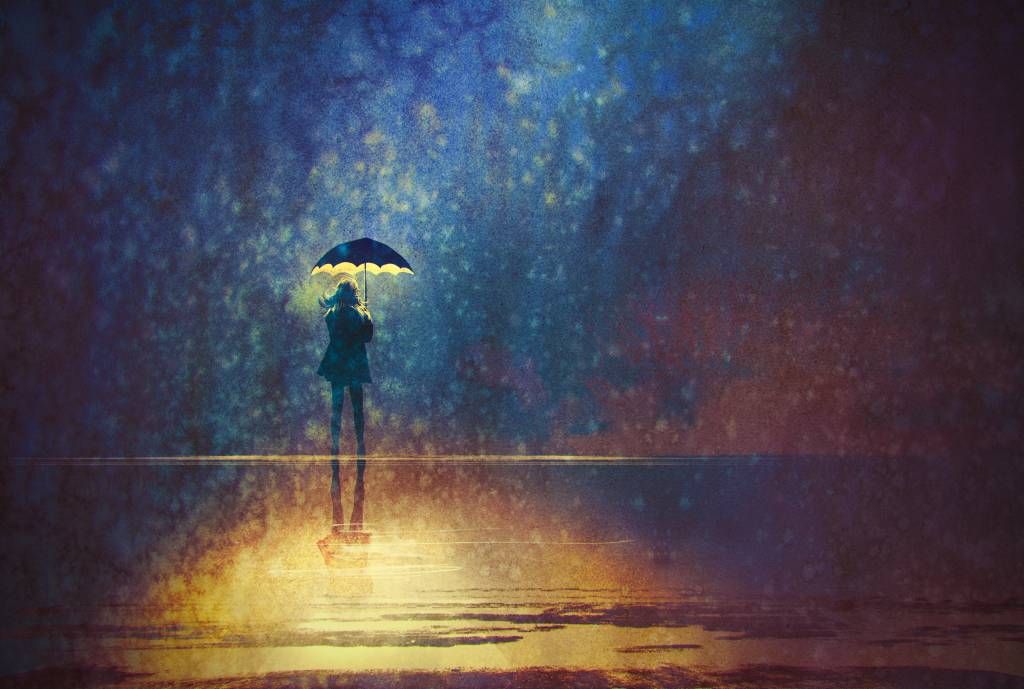 Fille seule sous la pluie main product photo