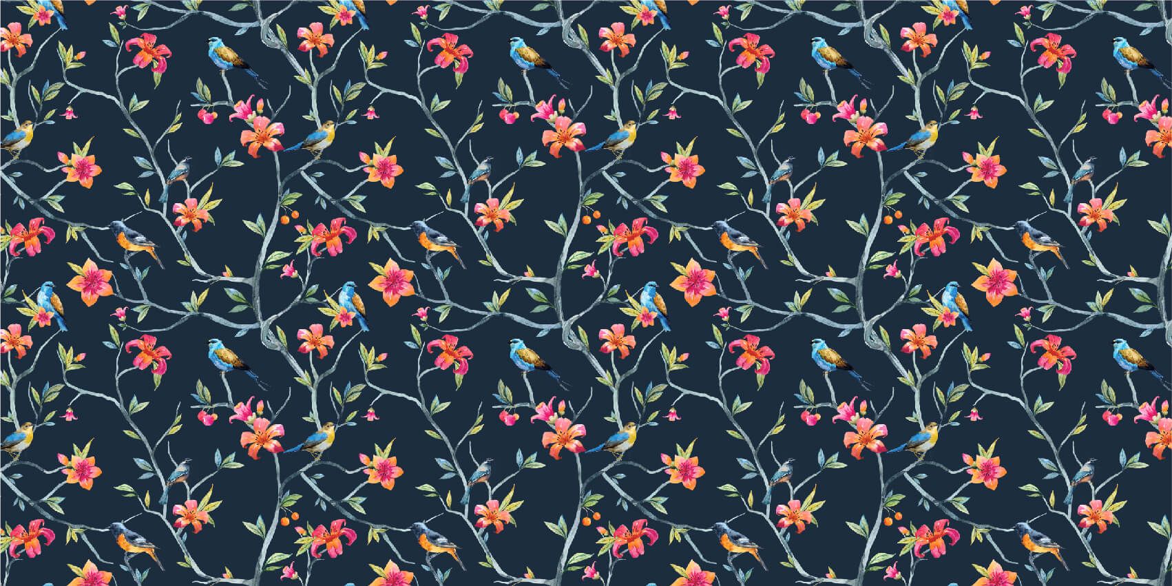 Fleurs et oiseaux tropicaux