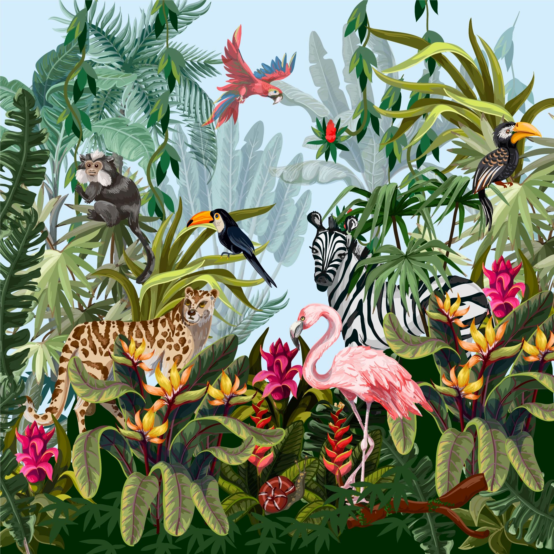 Jungle colorée avec des animaux main product photo