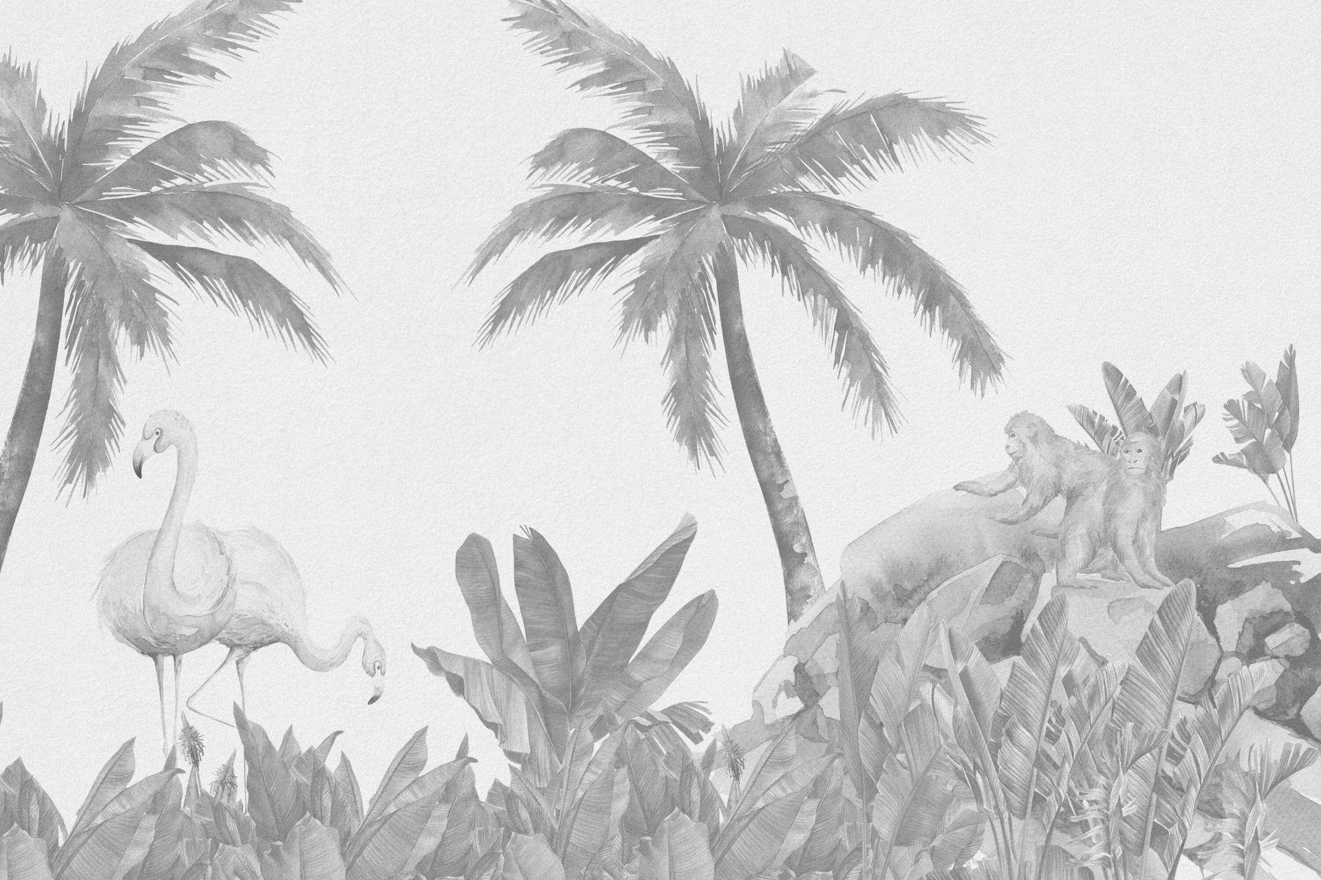 Flamants roses et singes dans les tons gris main product photo