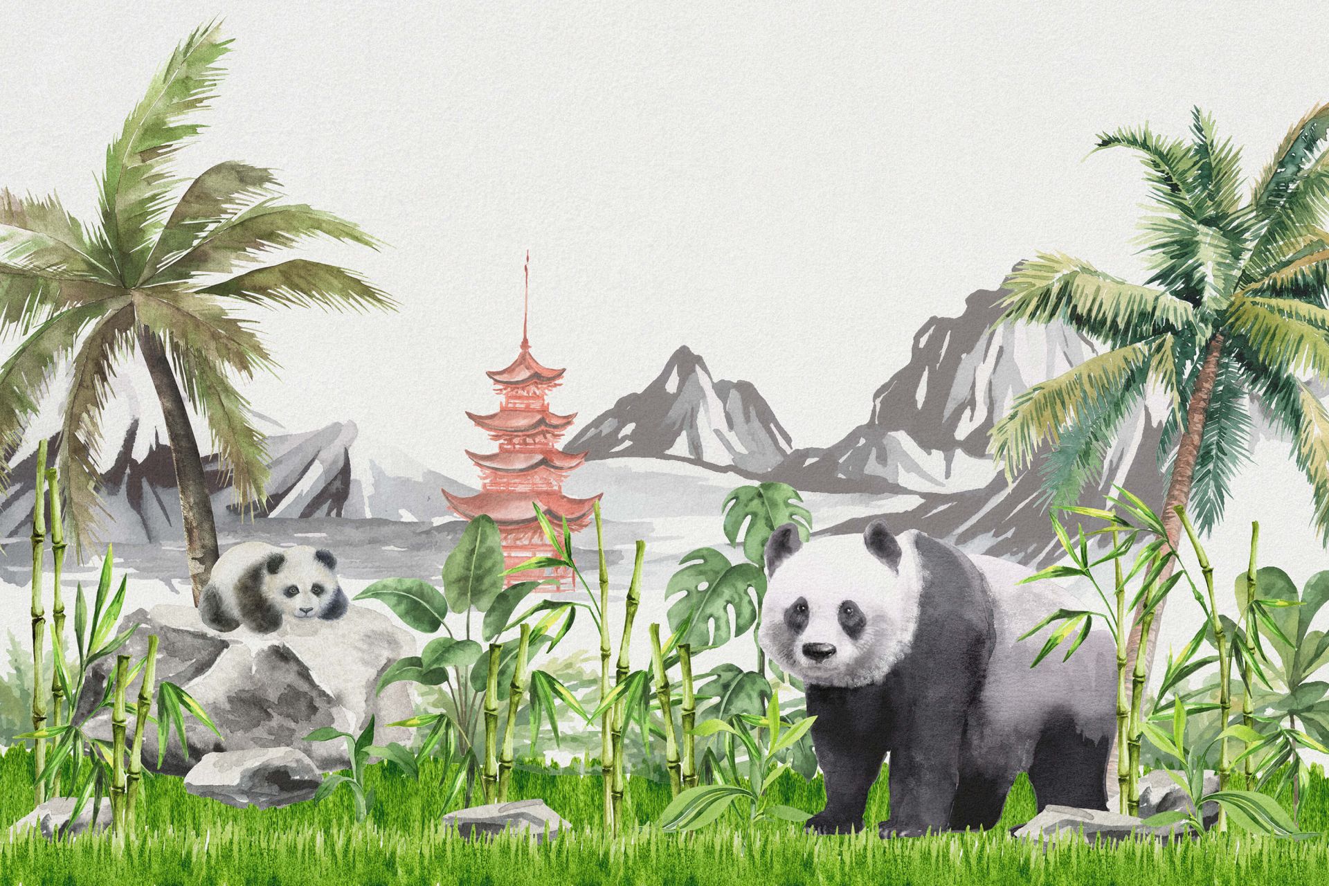 Pandas dans une jungle de bambous Pandas dans une jungle de bambous
