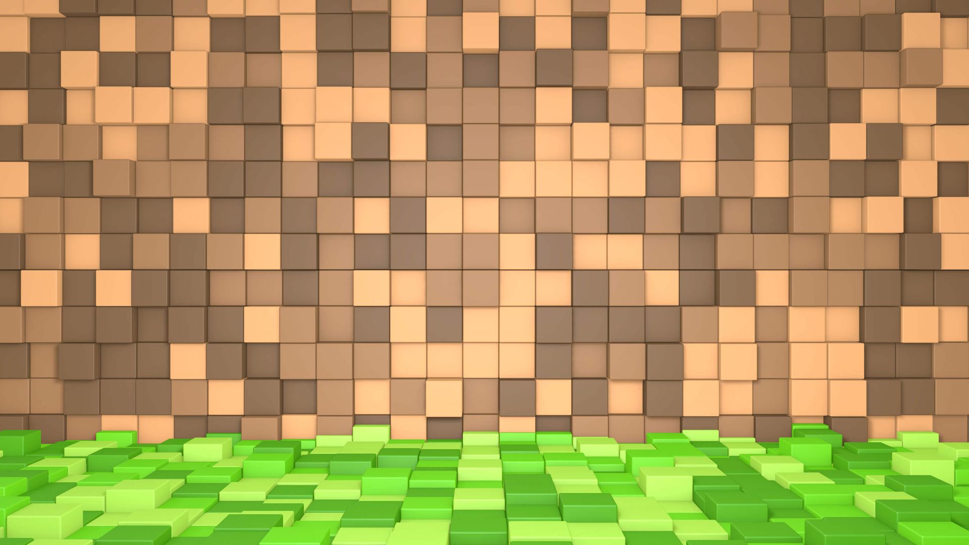 Paysage Minecraft en 3D avec des blocs bruns Paysage Minecraft en 3D avec des blocs bruns