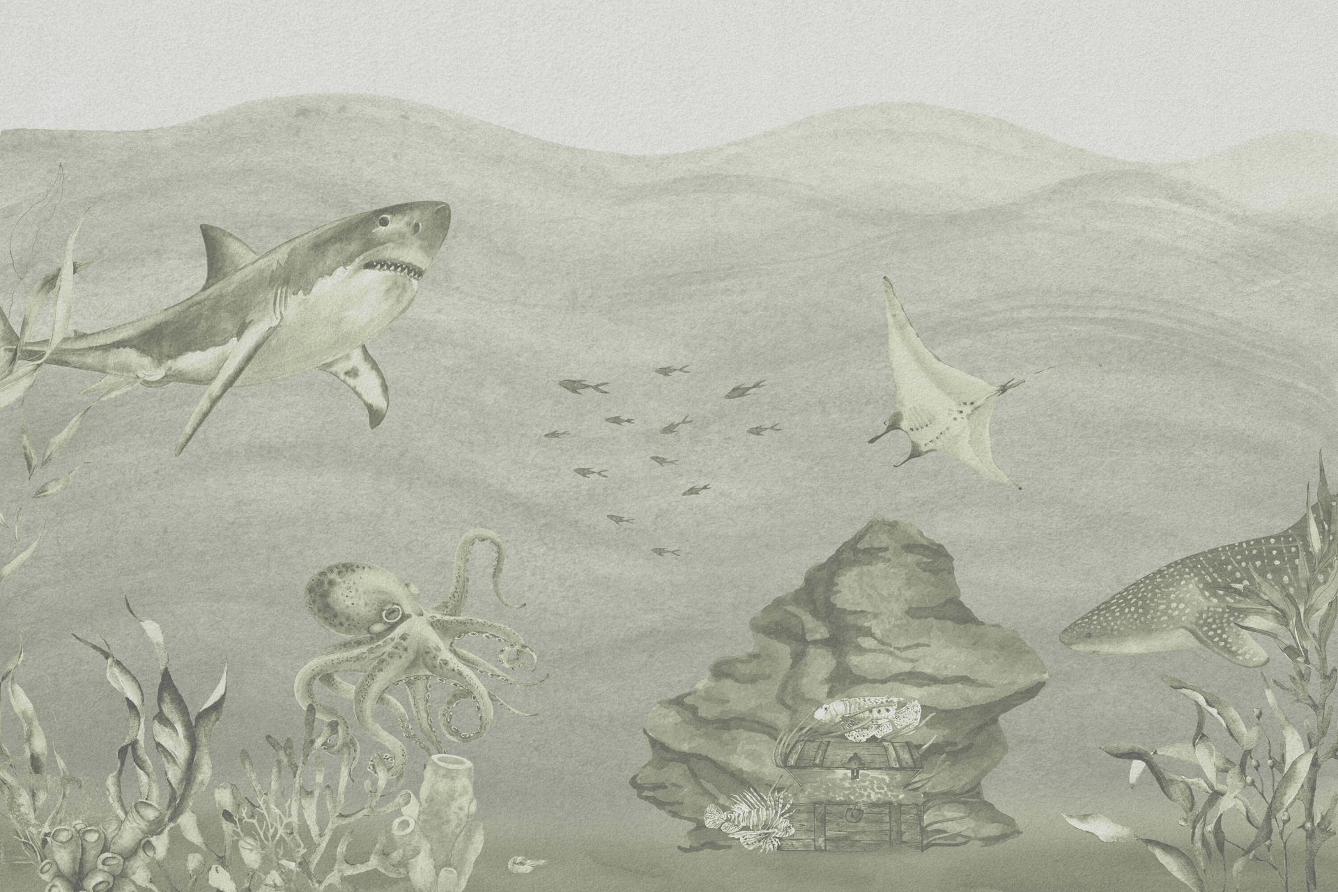 Monde sous-marin avec requins en vert d'eau Monde sous-marin avec requins en vert d'eau
