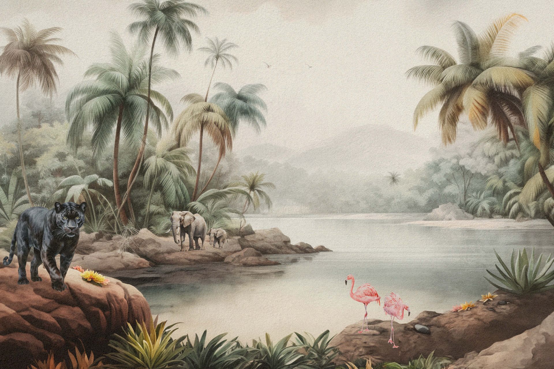 Paysage de jungle avec animaux en couleur