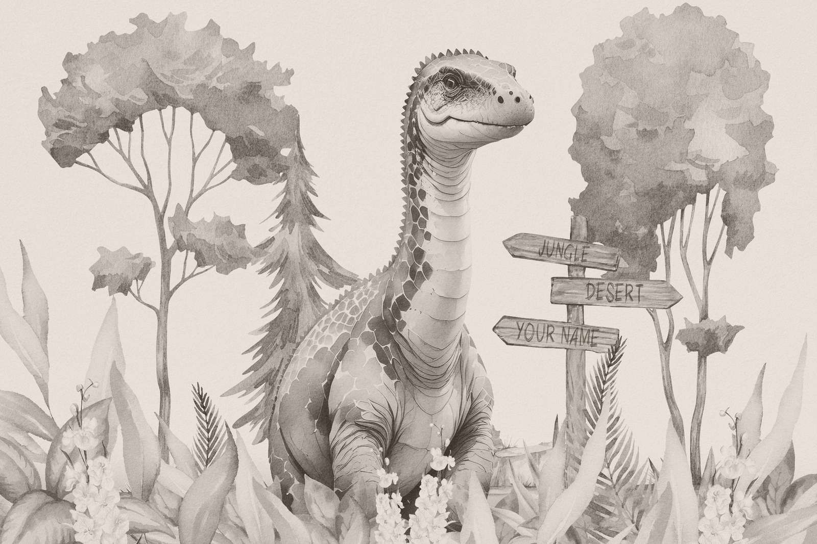 Bébé brachiosaure dans la jungle beige