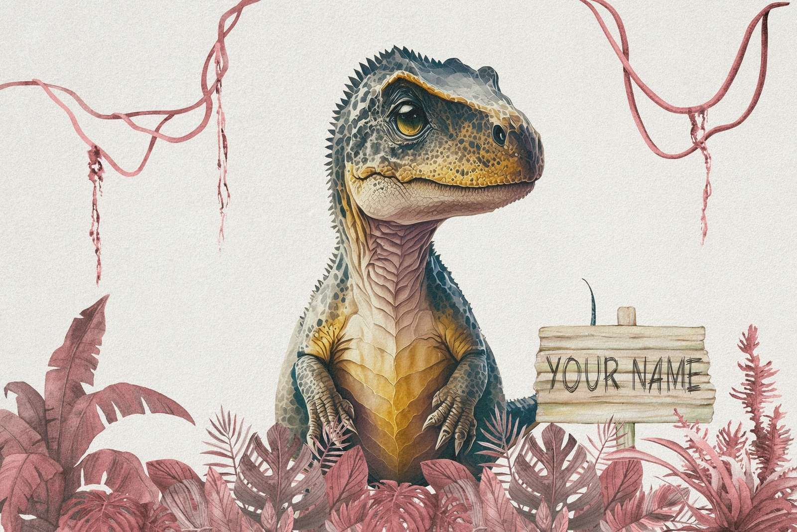 Bébé T-rex dans la jungle rose Bébé T-rex dans la jungle rose