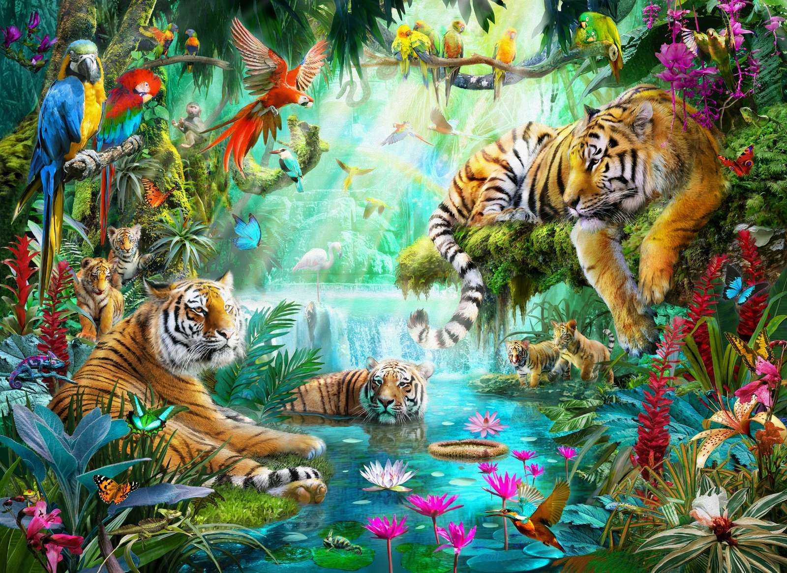 Tigers and Cubs in Lagoon Tigers and Cubs in Lagoon