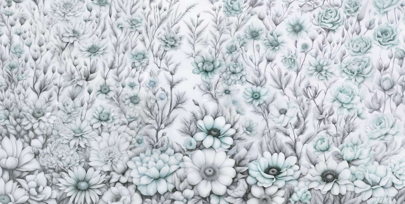 Mur floral romantique - bleu