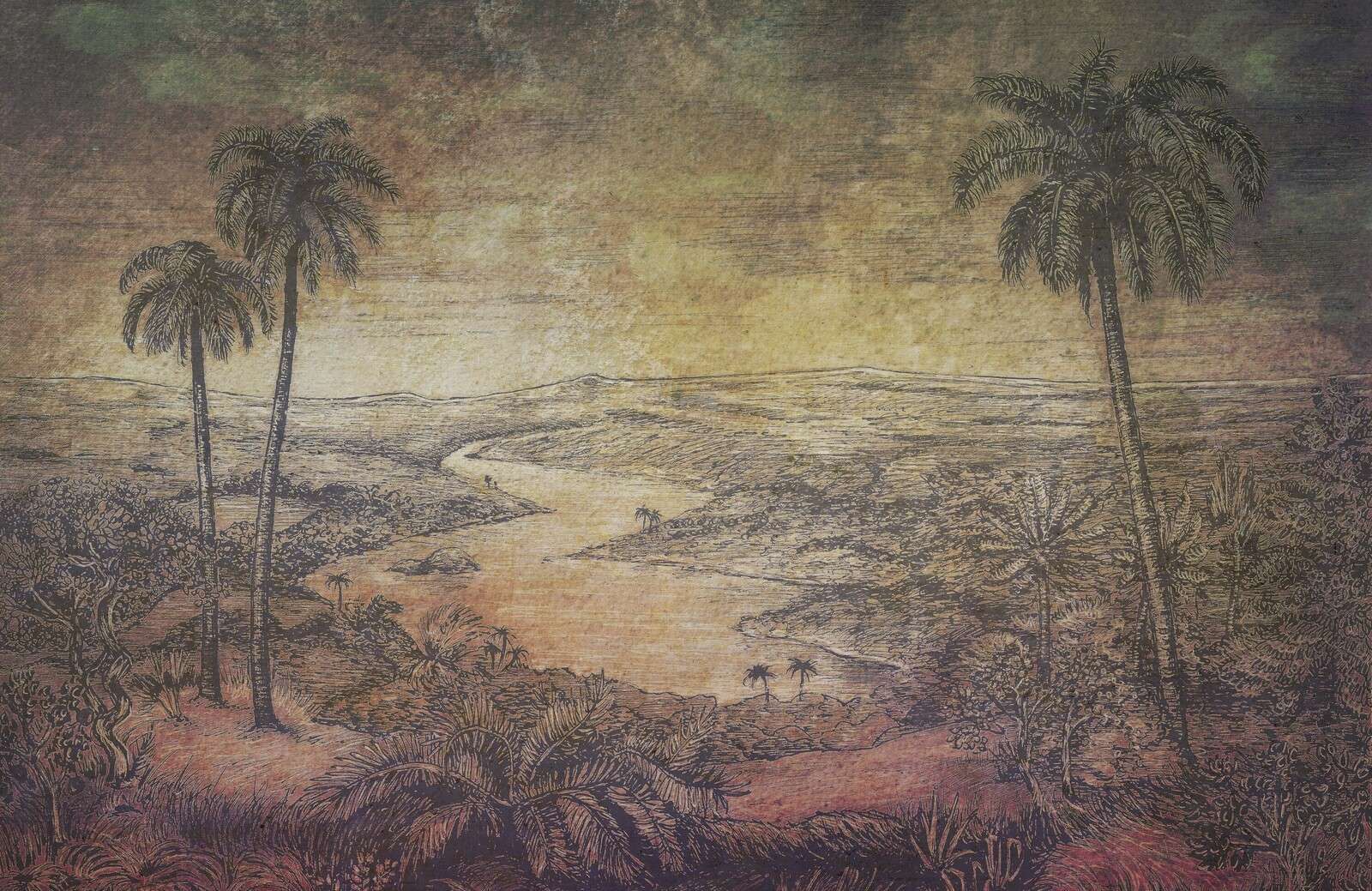 Paysage fluvial tropical au coucher du soleil