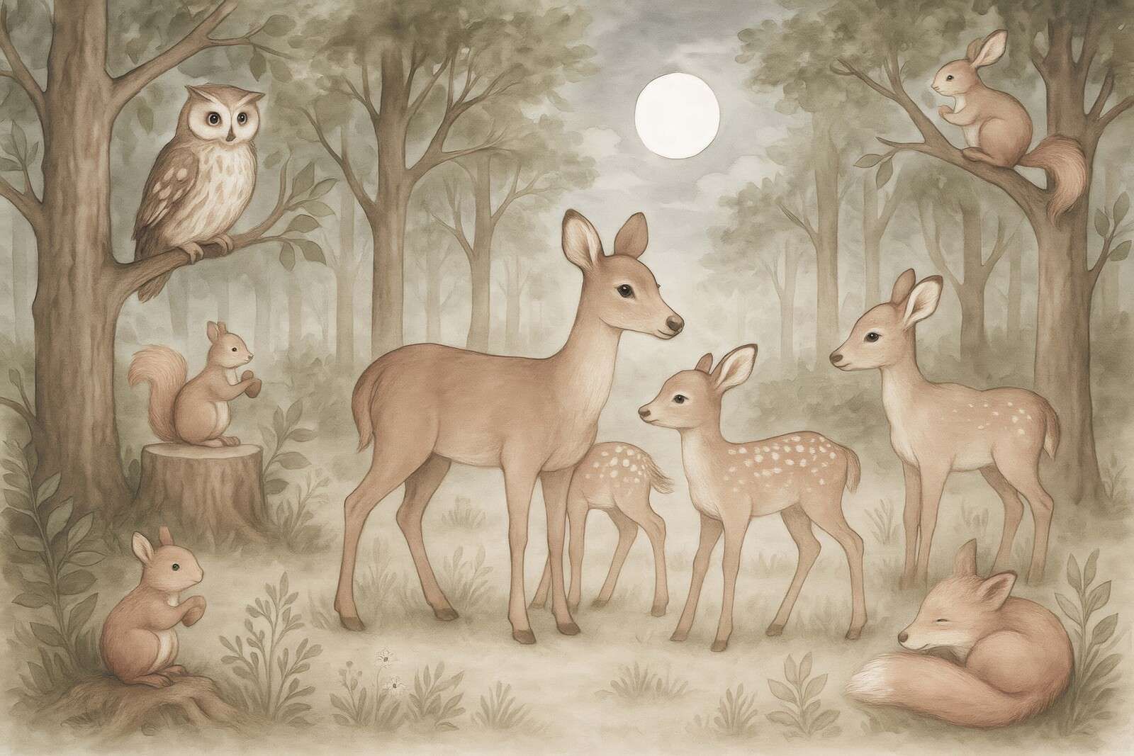 Animaux de la forêt au clair de lune.