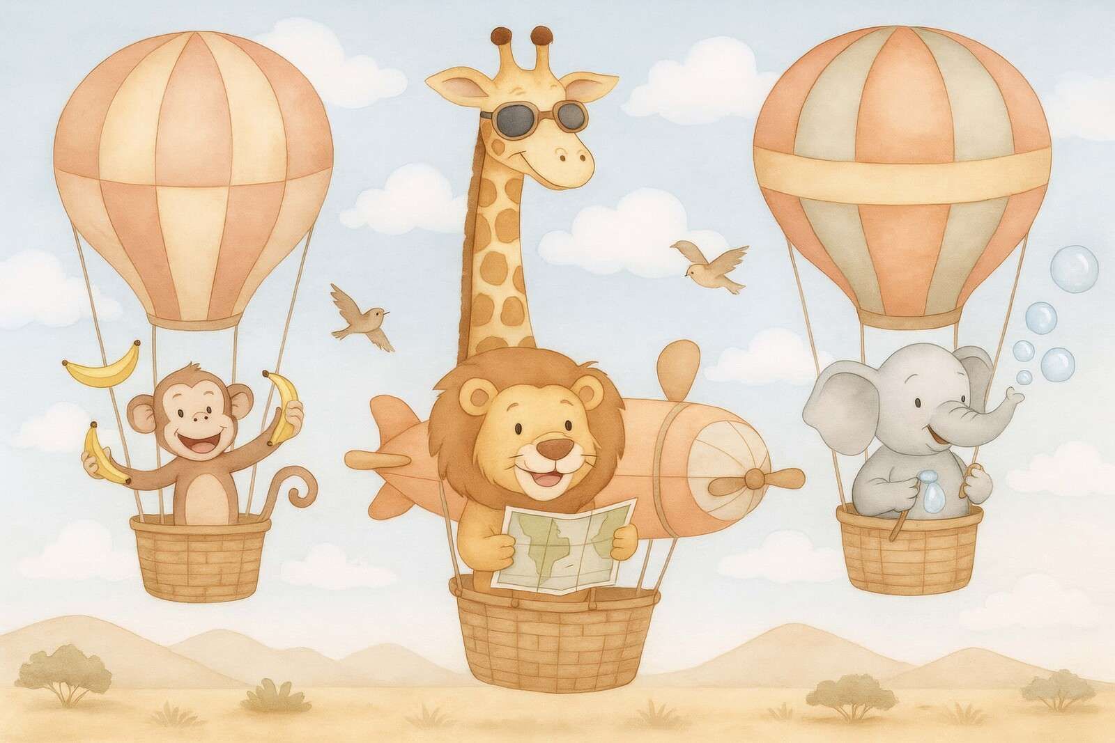 Aventure aérienne avec des animaux joyeux