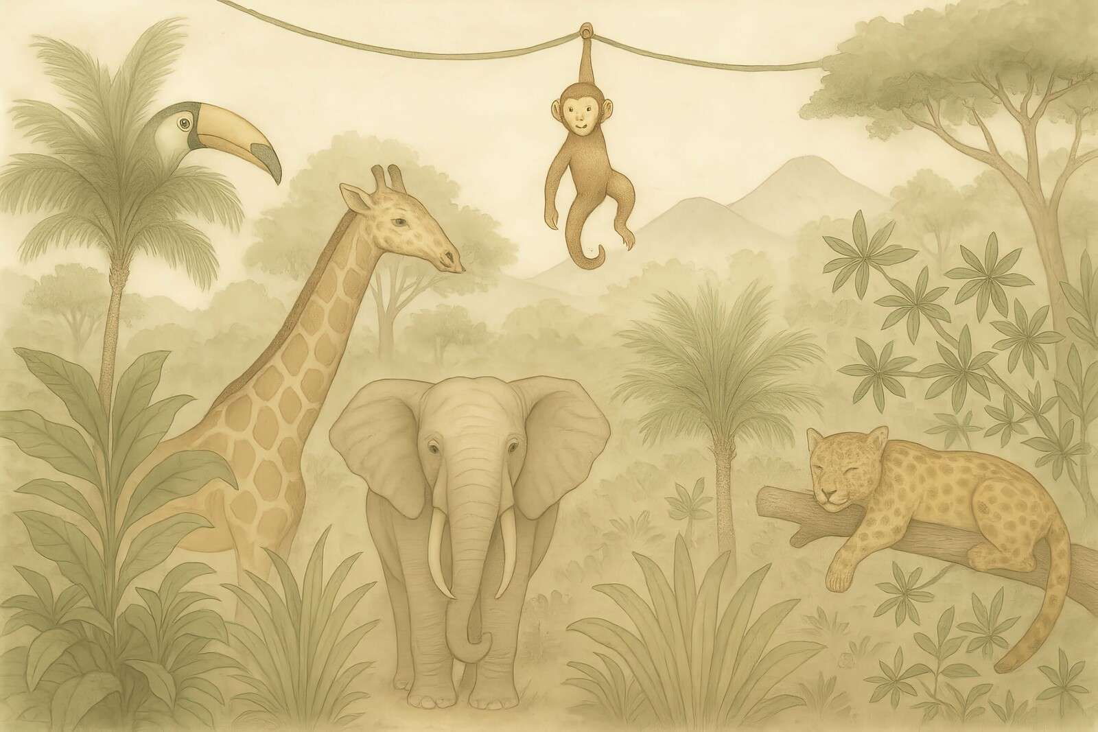 Amis de la jungle en sépia