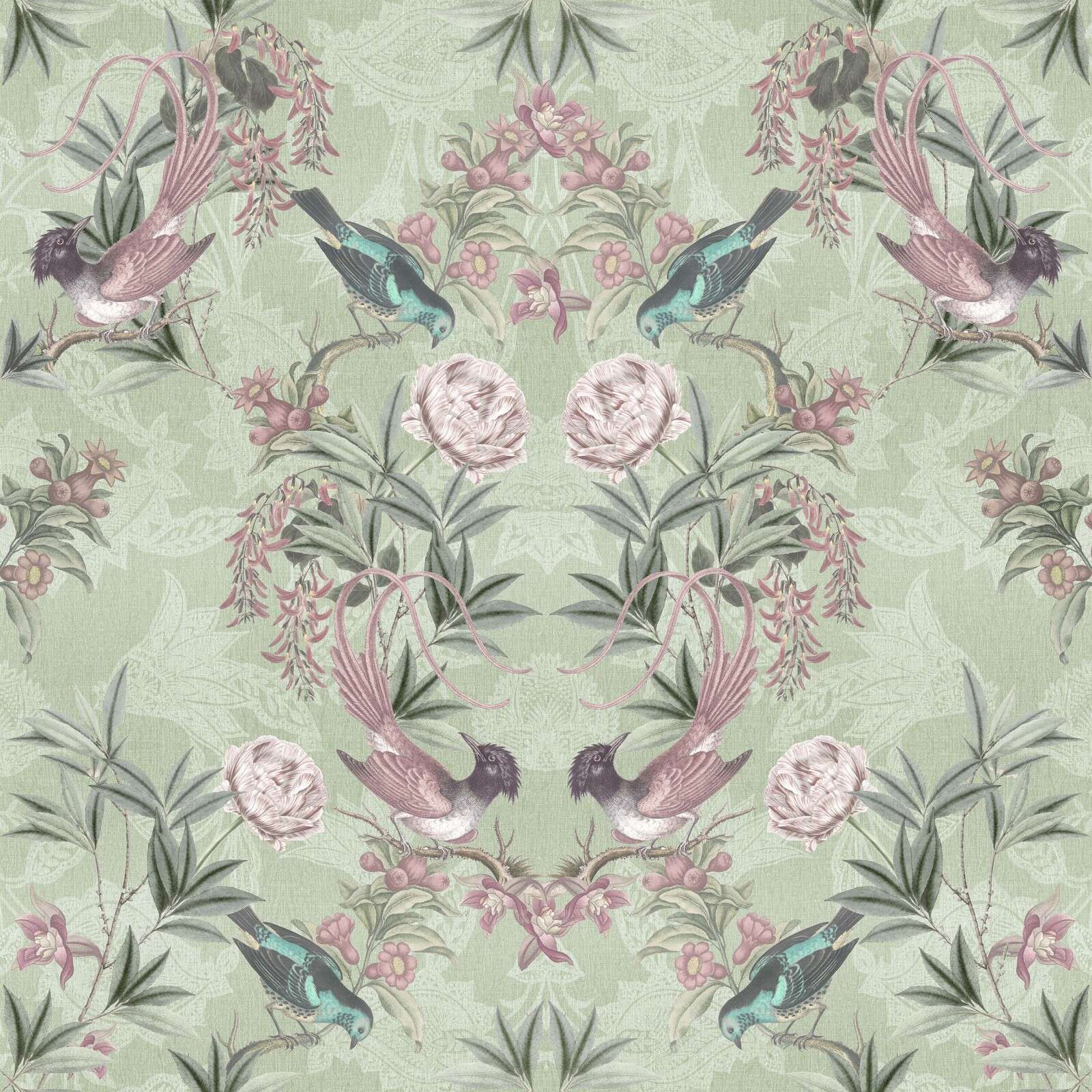 oiseaux de jardin vert sauge et fleurs