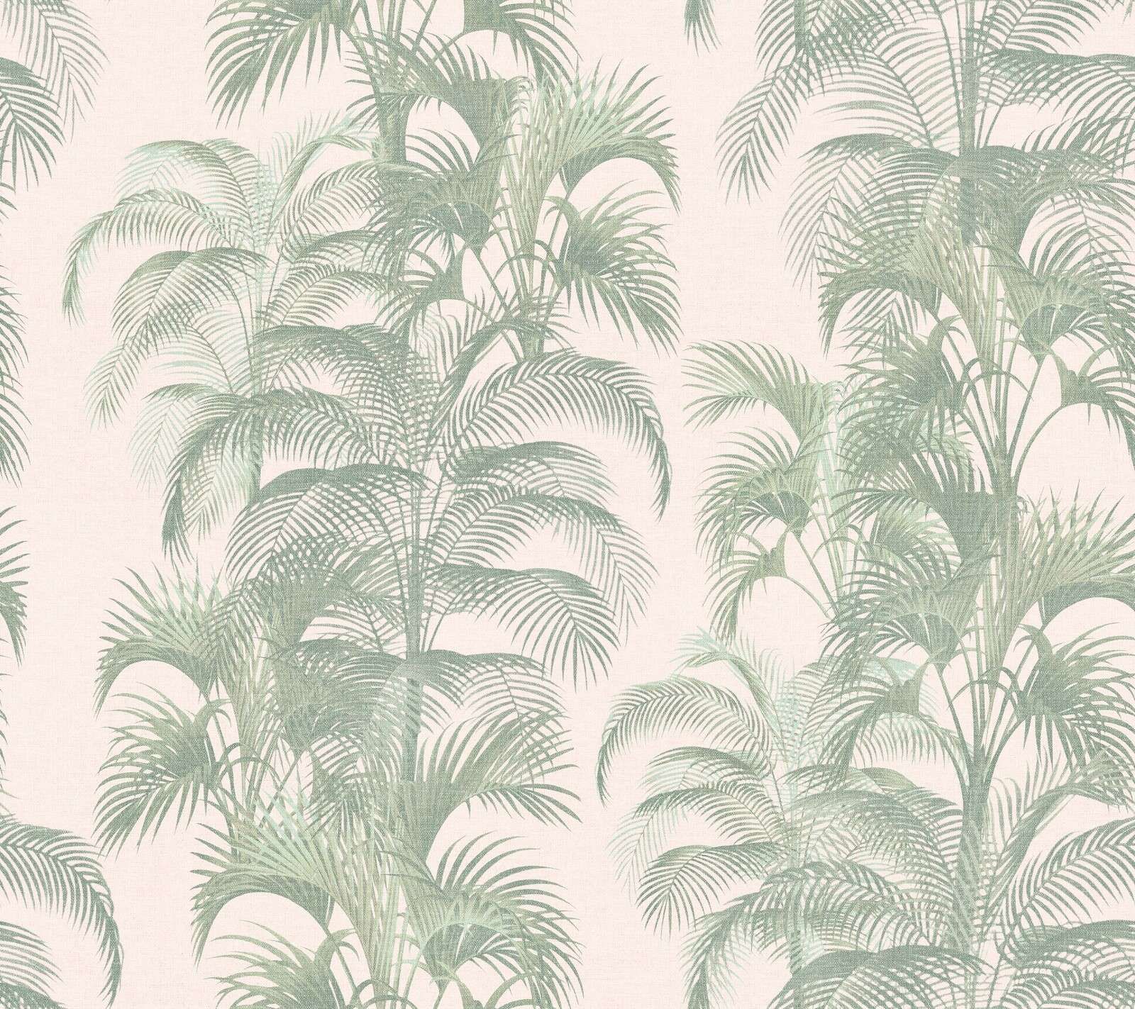 Palmiers vert sauge en beige lin