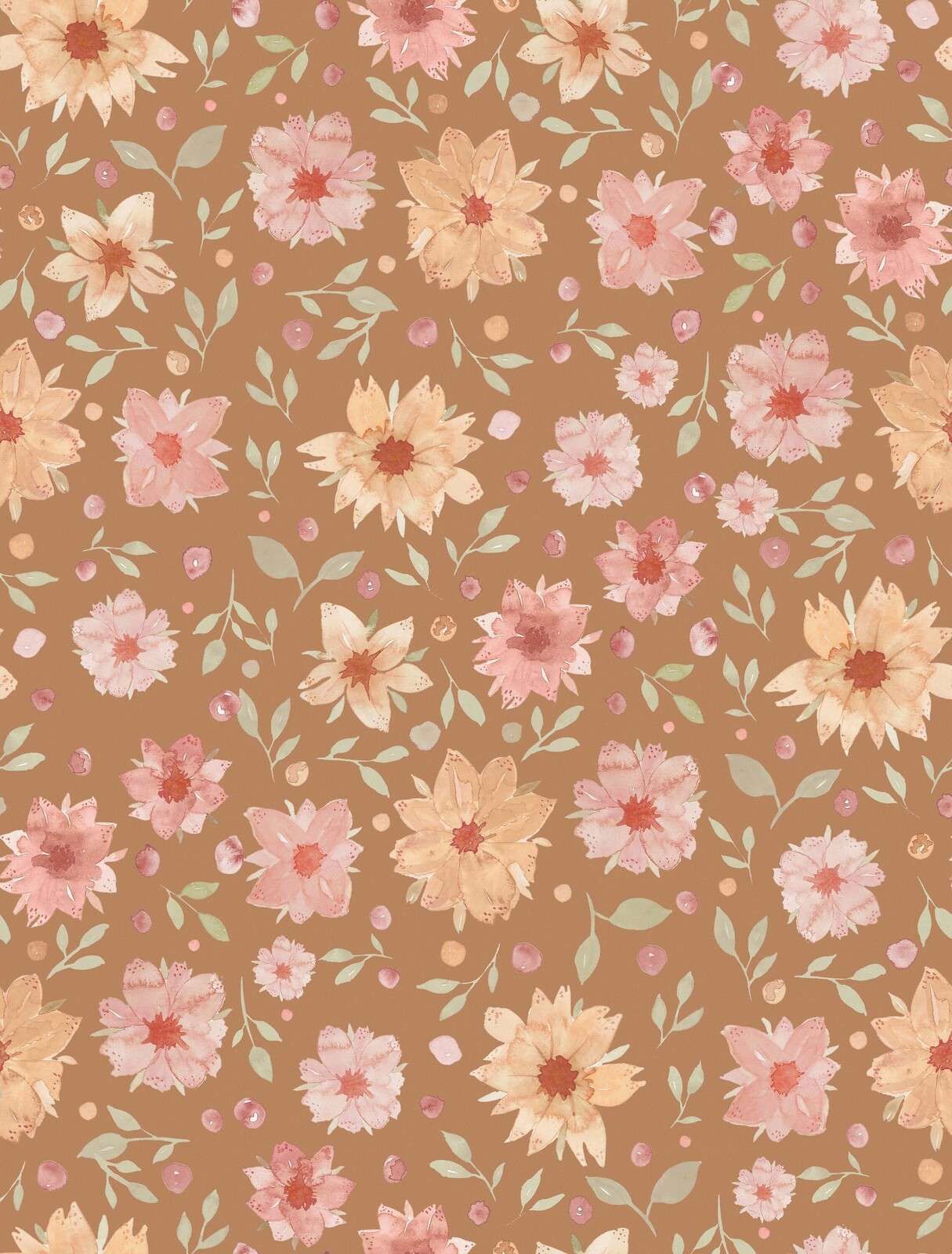 Fleurs aquarelles rose pêche sur caramel