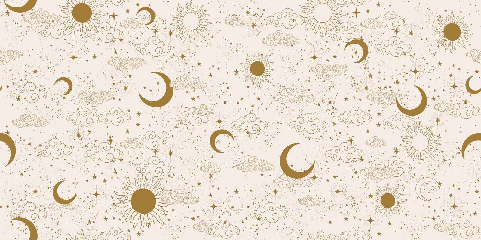 Soleil, lune et nuages en or
